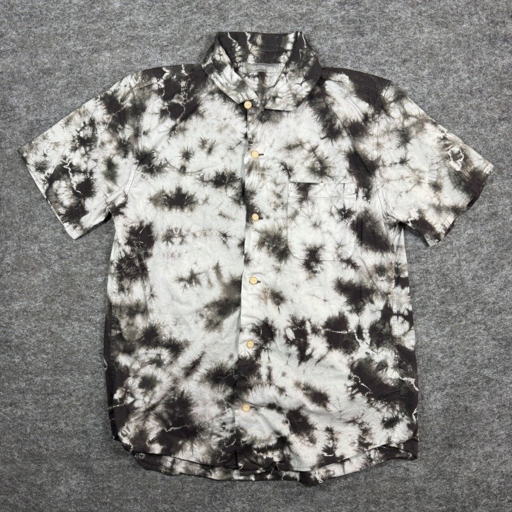 Outerknown BBQ Shirt Mens M Organic Cotton Tie Dye Short Sleeve Black White